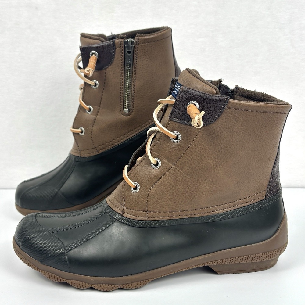 Sperry Syren Gulf Women’s 8.5M Black Brown Waterproof Duck Boots Zipper STS80524